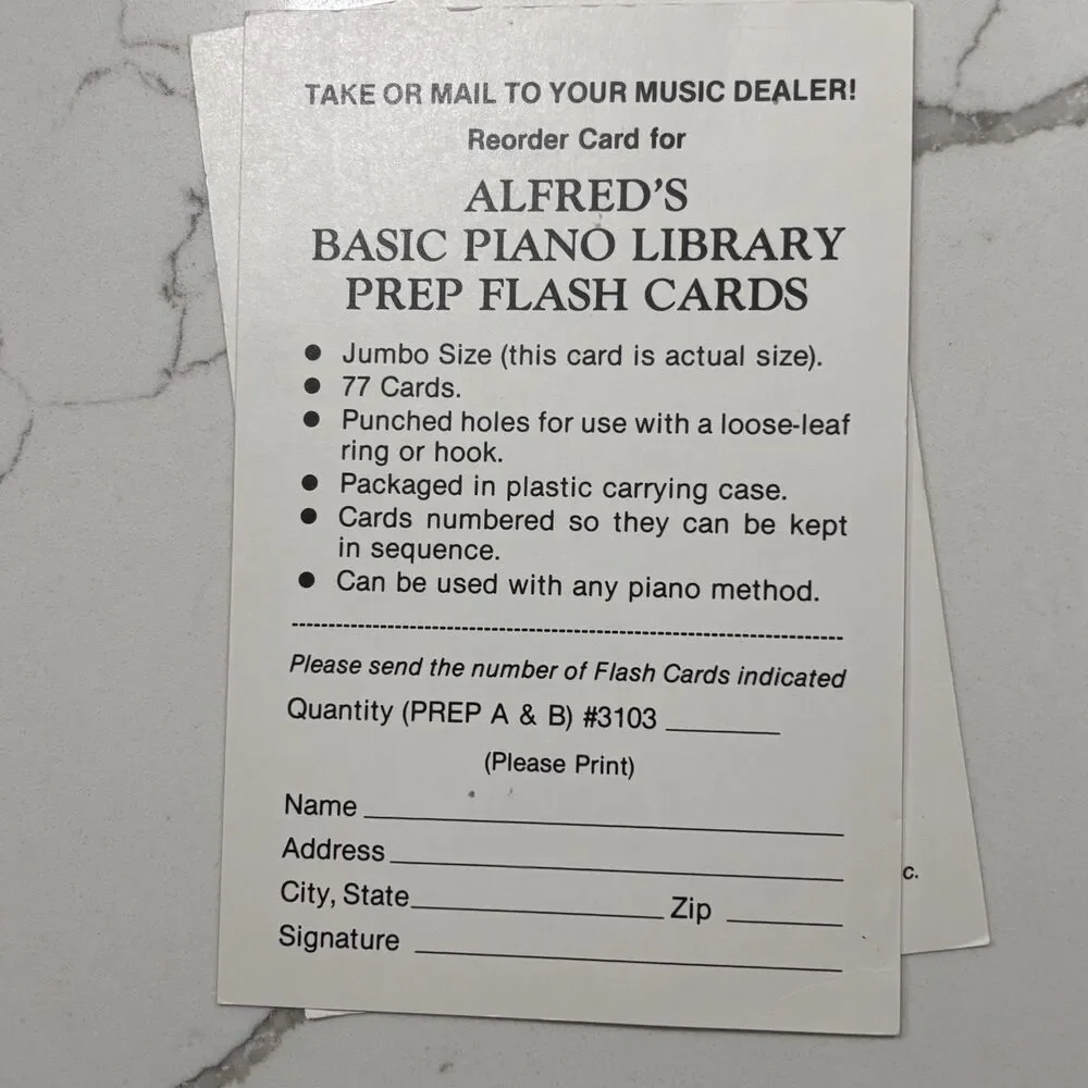 Alfred's Basic Piano Prep Course: Flash Cards Levels A & B Open Package EUC!